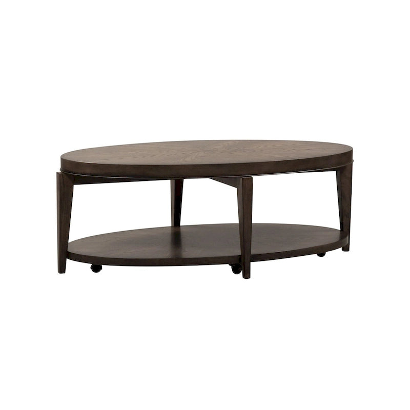 Tavolino da caffè ovale Espresso Stone con ripiano, piano in legno, rotelle