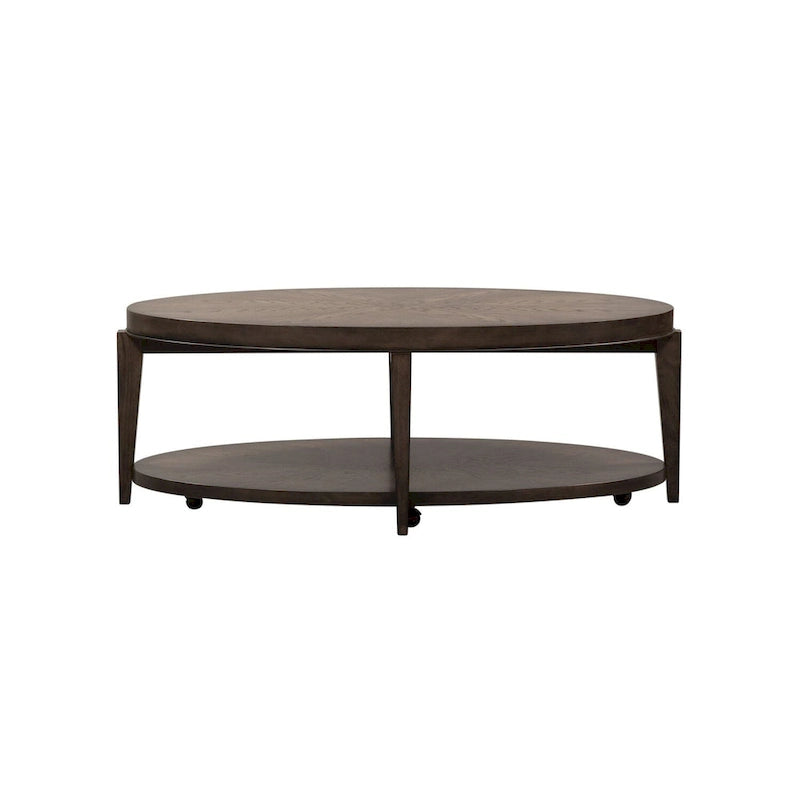 Tavolino da caffè ovale Espresso Stone con ripiano, piano in legno, rotelle