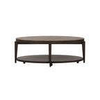 Tavolino da caffè ovale Espresso Stone con ripiano, piano in legno, rotelle