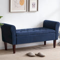 Panca Pouf Contenitore in Tessuto Blu Scuro / Grigio / Beige con Braccioli Arrotondati, 2-3 Posti