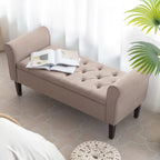 Panca Pouf Contenitore in Tessuto Blu Scuro / Grigio / Beige con Braccioli Arrotondati, 2-3 Posti
