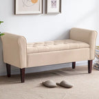 Panca Pouf Contenitore in Tessuto Blu Scuro / Grigio / Beige con Braccioli Arrotondati, 2-3 Posti