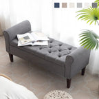 Panca Pouf Contenitore in Tessuto Blu Scuro / Grigio / Beige con Braccioli Arrotondati, 2-3 Posti