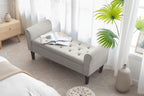 Panca Pouf Contenitore in Tessuto Blu Scuro / Grigio / Beige con Braccioli Arrotondati, 2-3 Posti