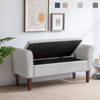 Panca Pouf Contenitore in Tessuto Blu Scuro / Grigio / Beige con Braccioli Arrotondati, 2-3 Posti