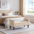 Panca Pouf Contenitore in Tessuto Blu Scuro / Grigio / Beige con Braccioli Arrotondati, 2-3 Posti