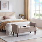 Panca Pouf Contenitore in Tessuto Blu Scuro / Grigio / Beige con Braccioli Arrotondati, 2-3 Posti