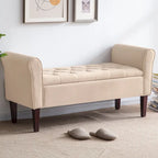 Panca Pouf Contenitore in Tessuto Blu Scuro / Grigio / Beige con Braccioli Arrotondati, 2-3 Posti