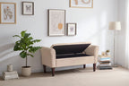 Panca Pouf Contenitore in Tessuto Blu Scuro / Grigio / Beige con Braccioli Arrotondati, 2-3 Posti