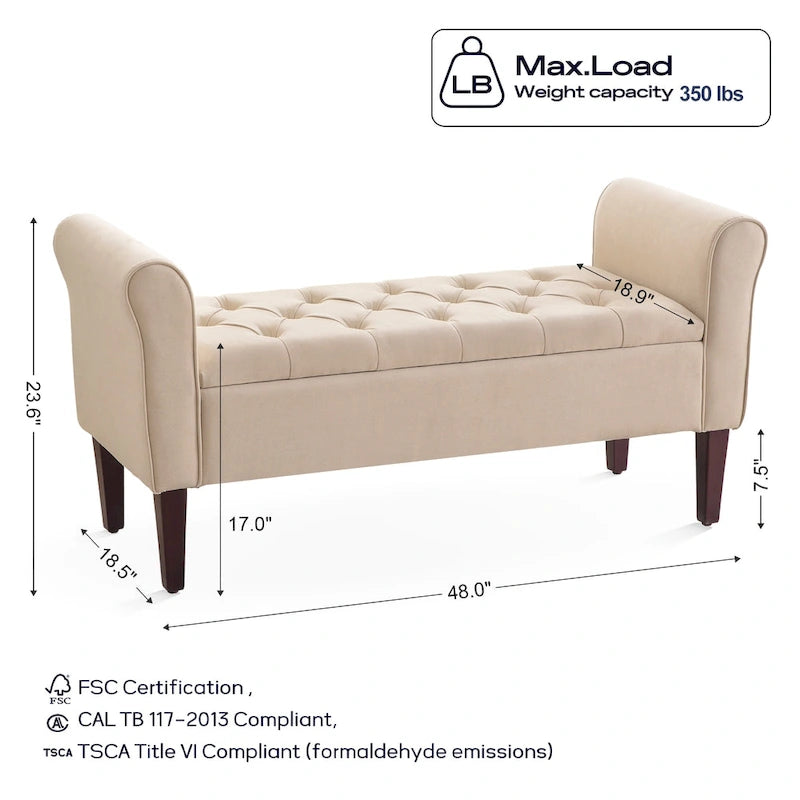 Panca Pouf Contenitore in Tessuto Blu Scuro / Grigio / Beige con Braccioli Arrotondati, 2-3 Posti
