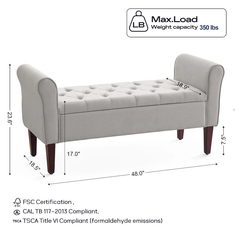 Panca Pouf Contenitore in Tessuto Blu Scuro / Grigio / Beige con Braccioli Arrotondati, 2-3 Posti