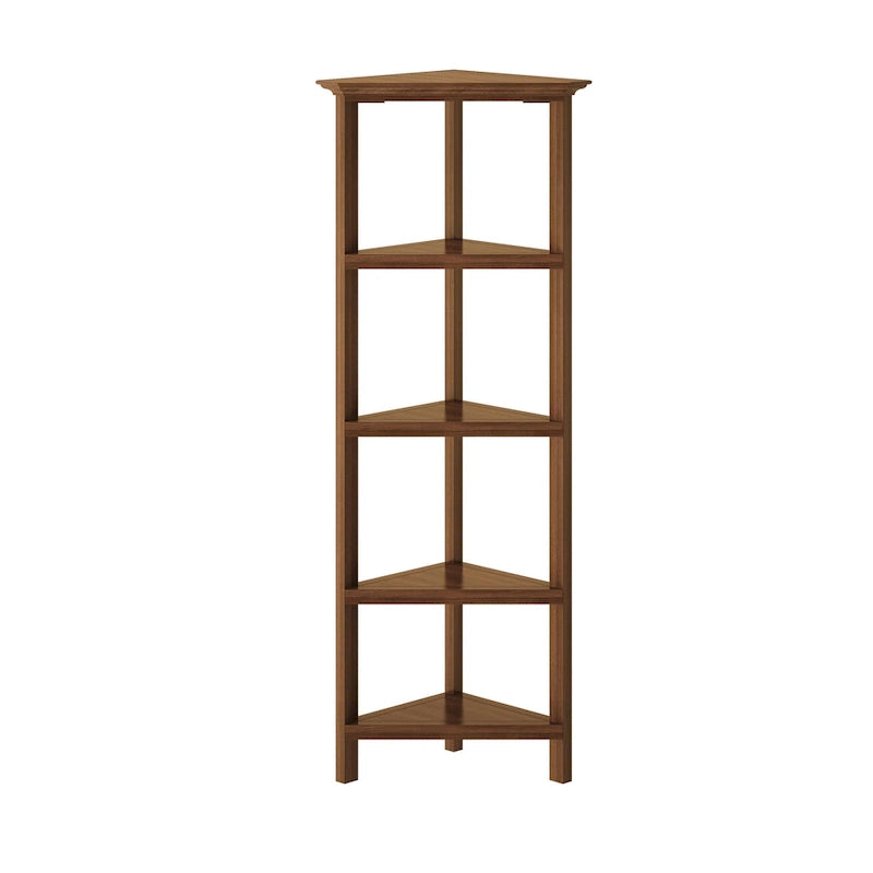 Libreria angolare alta Edenton in legno con 4 ripiani, noce