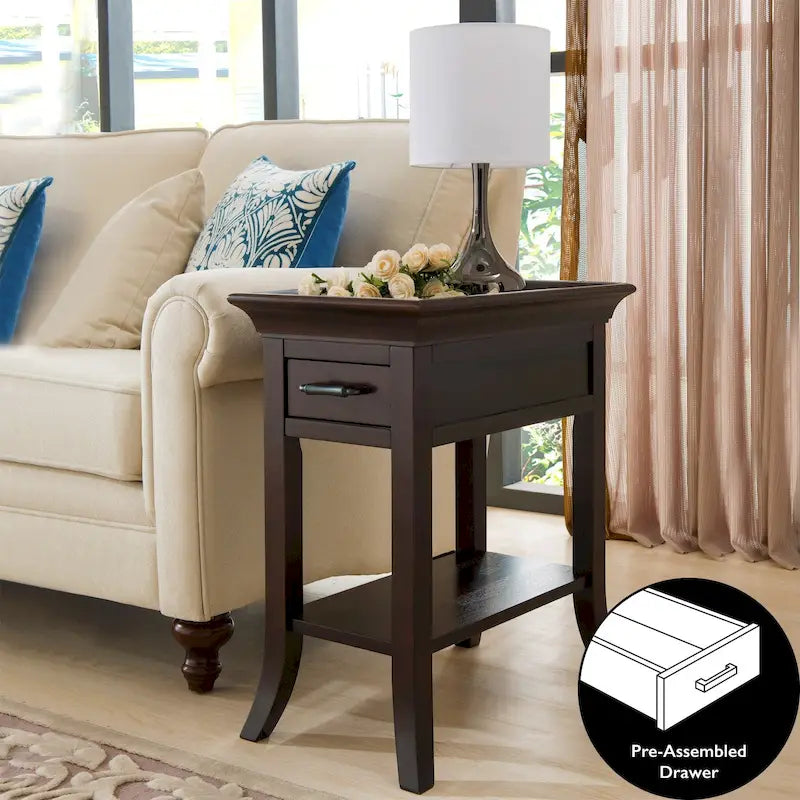 Tavolino Leick Home One Drawer Tradizionale Cherry con Bordo a Vassoio e Ripiano