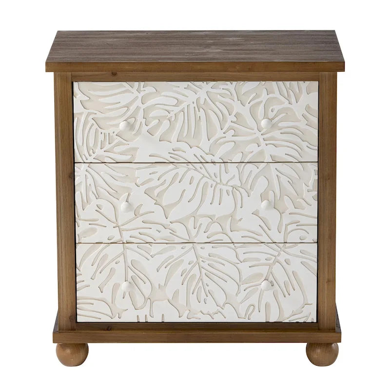 Cassettiera a 3 cassetti crema e marrone, stile rustico, montaggio a 1 persona