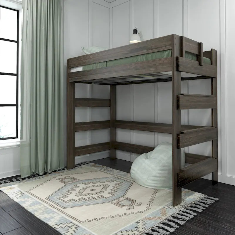 Letto a soppalco alto per bambini Driftwood / Barnwood Brown Farmhouse – Per 1 bambino