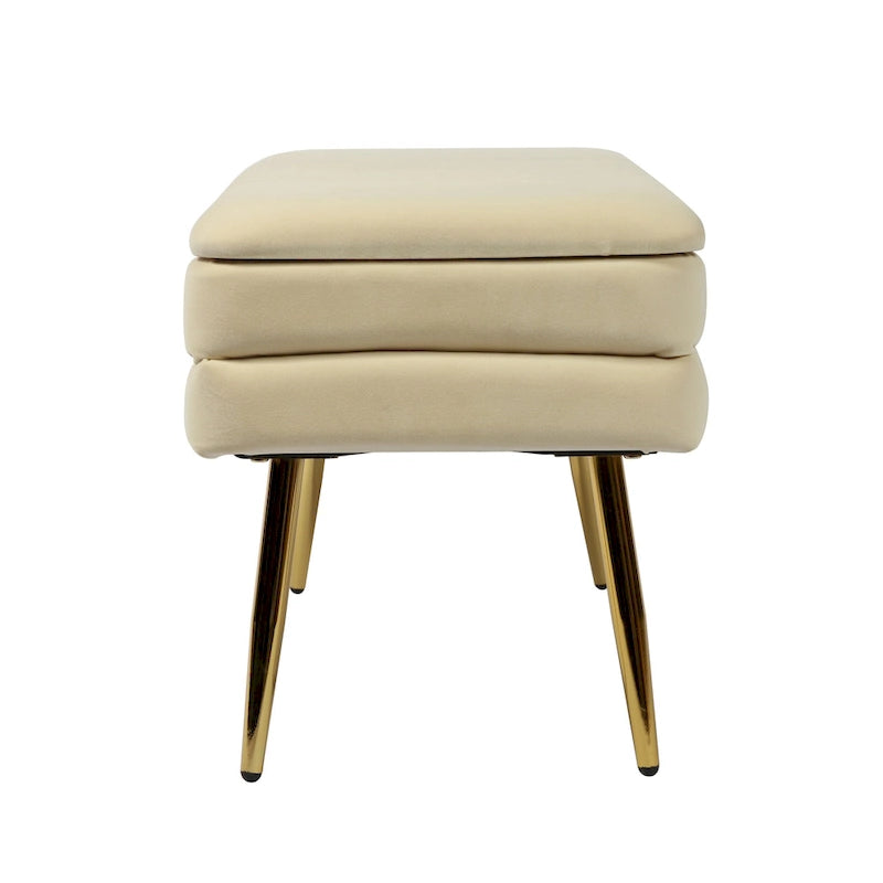Panca contenitore in velluto crema con gambe dorate, 1 posto