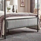 Letto a baldacchino in lino grigio e metallo nero, queen, per 1–2 persone