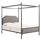 Letto a baldacchino in lino grigio e metallo nero, queen, per 1–2 persone