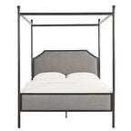 Letto a baldacchino in lino grigio e metallo nero, queen, per 1–2 persone