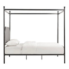 Letto a baldacchino in lino grigio e metallo nero, queen, per 1–2 persone