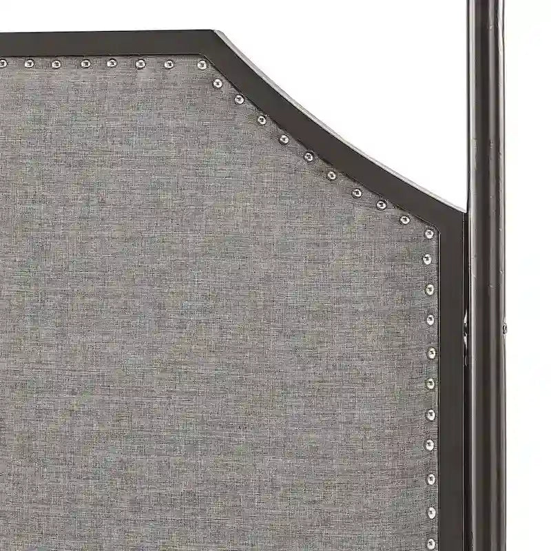 Letto a baldacchino in lino grigio e metallo nero, queen, per 1–2 persone