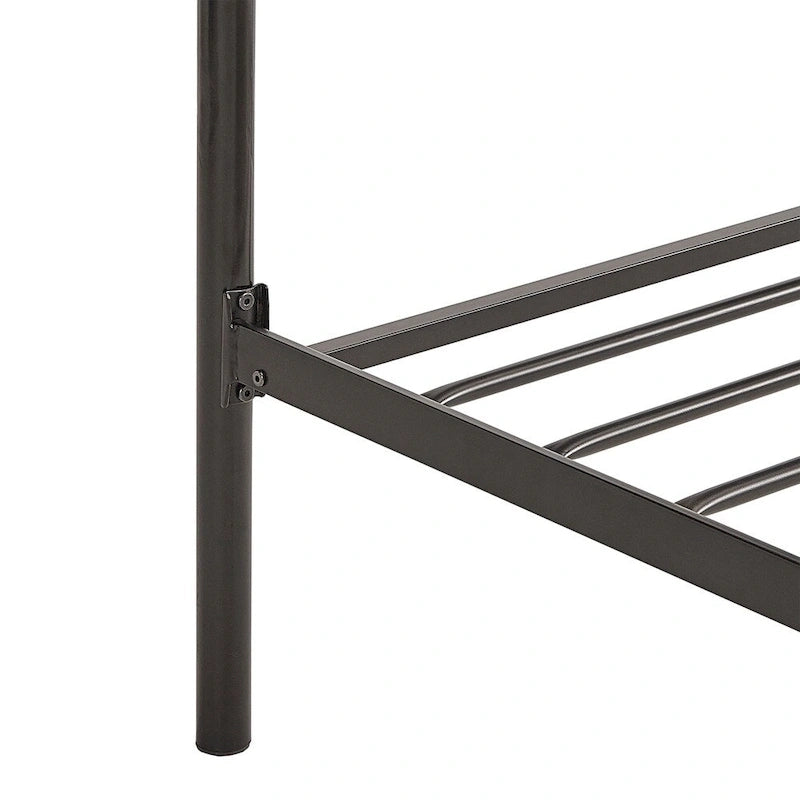 Letto a baldacchino in lino grigio e metallo nero, queen, per 1–2 persone