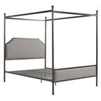Letto a baldacchino in lino grigio e metallo nero, queen, per 1–2 persone
