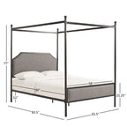 Letto a baldacchino in lino grigio e metallo nero, queen, per 1–2 persone