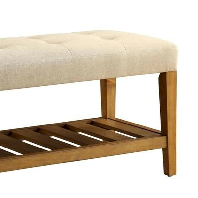 Panca imbottita beige e rovere – Capitonnè, Seduta singola