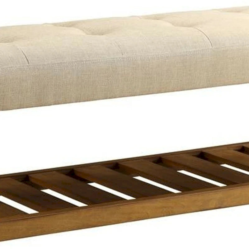 Panca imbottita beige e rovere – Capitonnè, Seduta singola