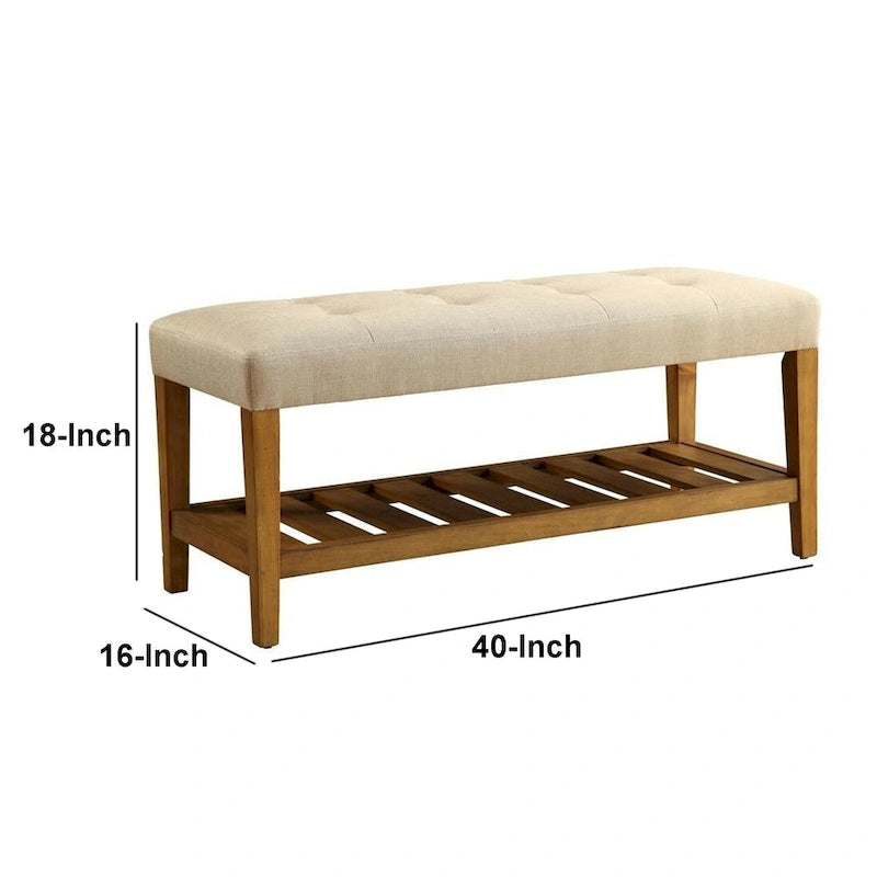 Panca imbottita beige e rovere – Capitonnè, Seduta singola