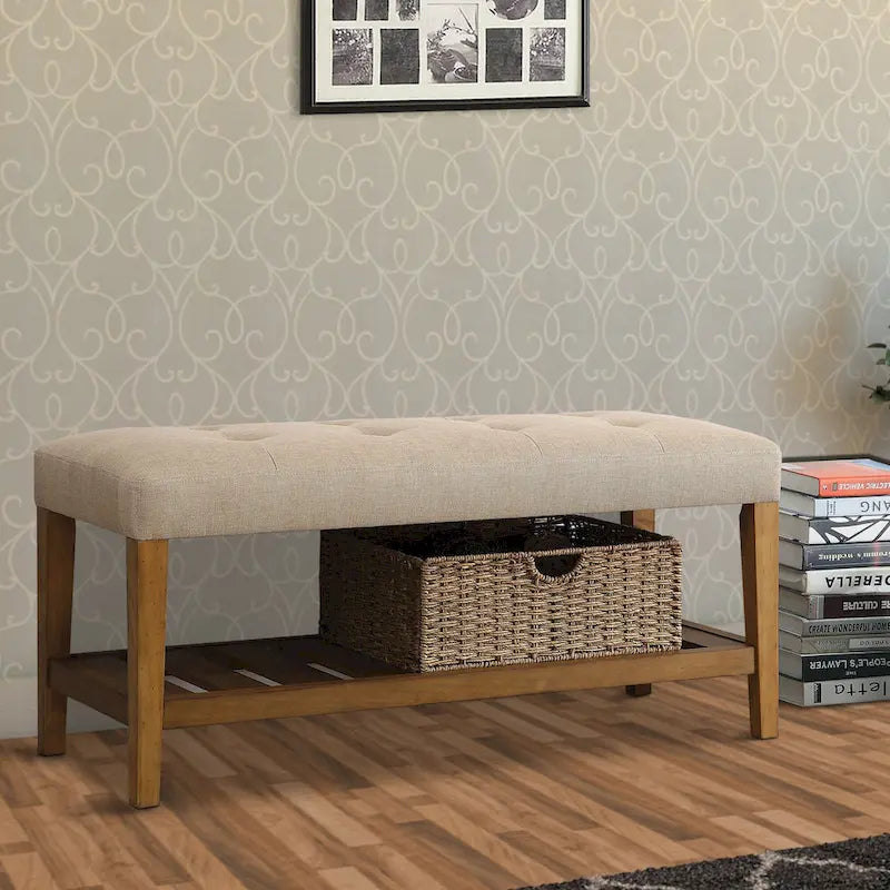 Panca imbottita beige e rovere – Capitonnè, Seduta singola