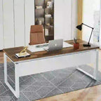 Scrivania a L marrone/grigio/marrone-nero con schedario reversibile e cassetti contenitore