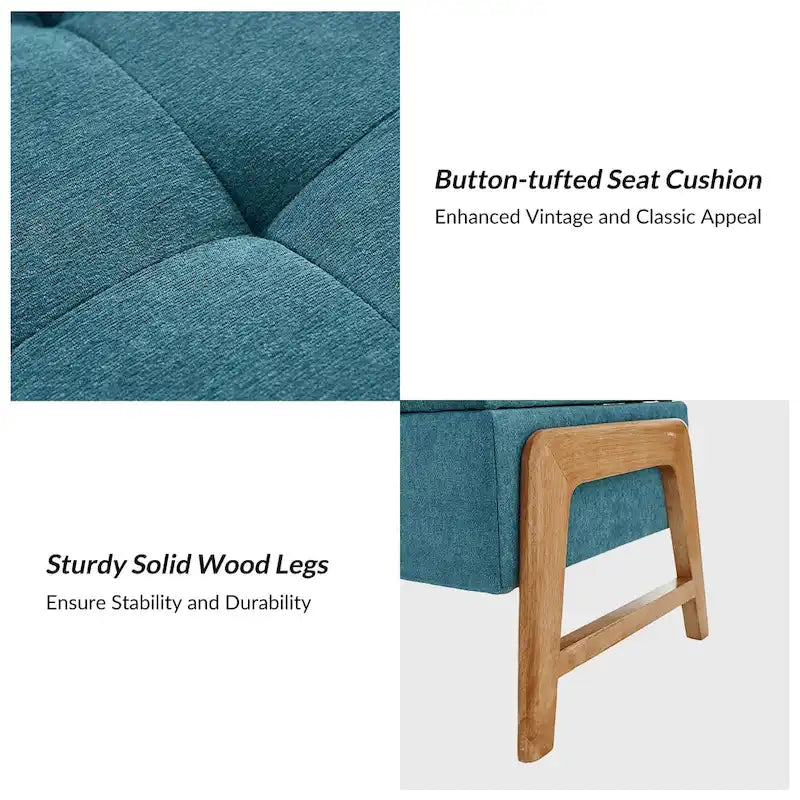 Panca contenitore imbottita, seduta trapuntata, gambe in legno massello – Tan / Marrone / Nero / Avorio / Turchese / Cioccolato / Grigio / Tortora, 1 posto
