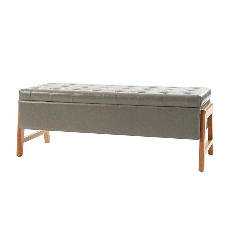 Panca contenitore imbottita, seduta trapuntata, gambe in legno massello – Tan / Marrone / Nero / Avorio / Turchese / Cioccolato / Grigio / Tortora, 1 posto
