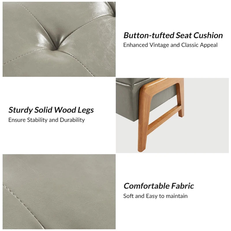 Panca contenitore imbottita, seduta trapuntata, gambe in legno massello – Tan / Marrone / Nero / Avorio / Turchese / Cioccolato / Grigio / Tortora, 1 posto