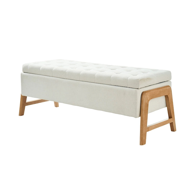 Panca contenitore imbottita, seduta trapuntata, gambe in legno massello – Tan / Marrone / Nero / Avorio / Turchese / Cioccolato / Grigio / Tortora, 1 posto