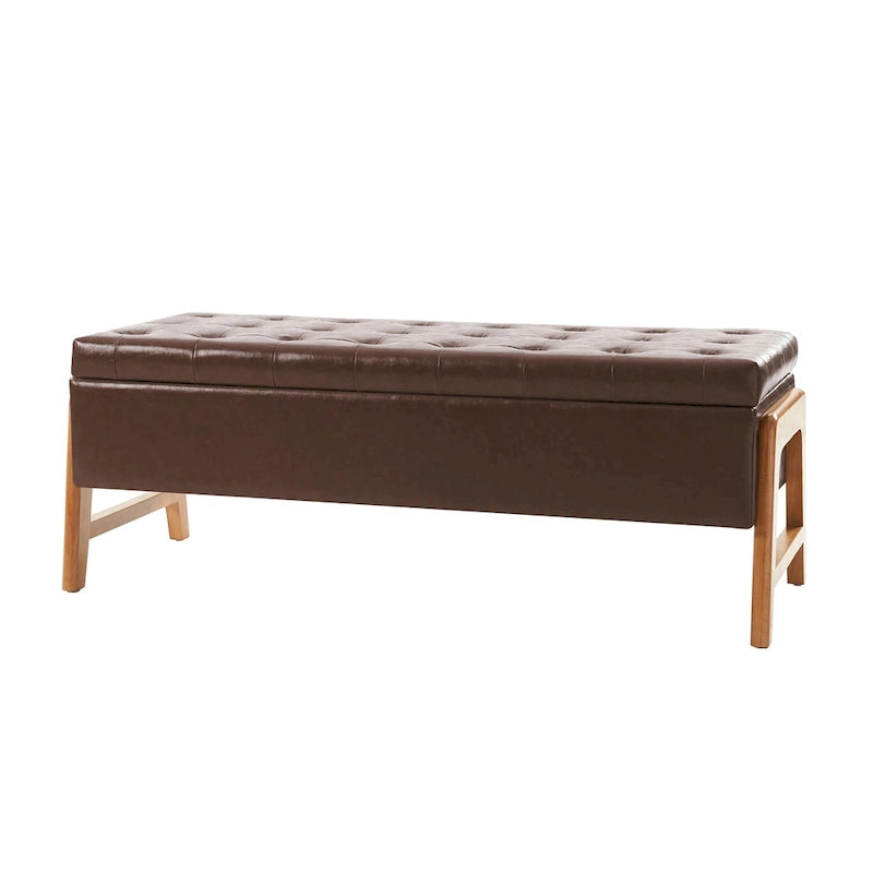 Panca contenitore imbottita, seduta trapuntata, gambe in legno massello – Tan / Marrone / Nero / Avorio / Turchese / Cioccolato / Grigio / Tortora, 1 posto