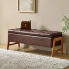Panca contenitore imbottita, seduta trapuntata, gambe in legno massello – Tan / Marrone / Nero / Avorio / Turchese / Cioccolato / Grigio / Tortora, 1 posto