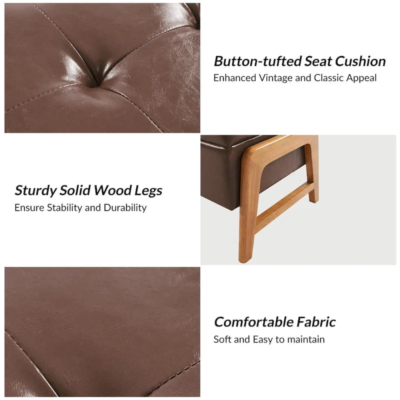 Panca contenitore imbottita, seduta trapuntata, gambe in legno massello – Tan / Marrone / Nero / Avorio / Turchese / Cioccolato / Grigio / Tortora, 1 posto