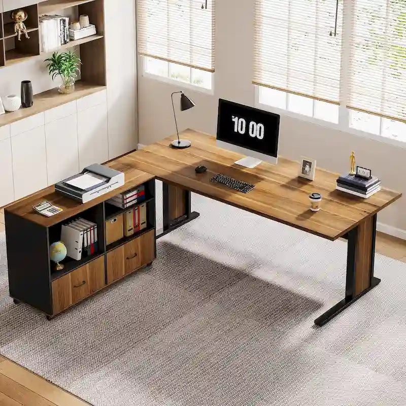 Set scrivania direzionale angolare per computer da 63 pollici e schedario mobile per ufficio domestico