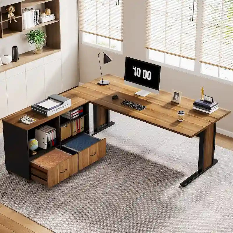 Set scrivania direzionale angolare per computer da 63 pollici e schedario mobile per ufficio domestico