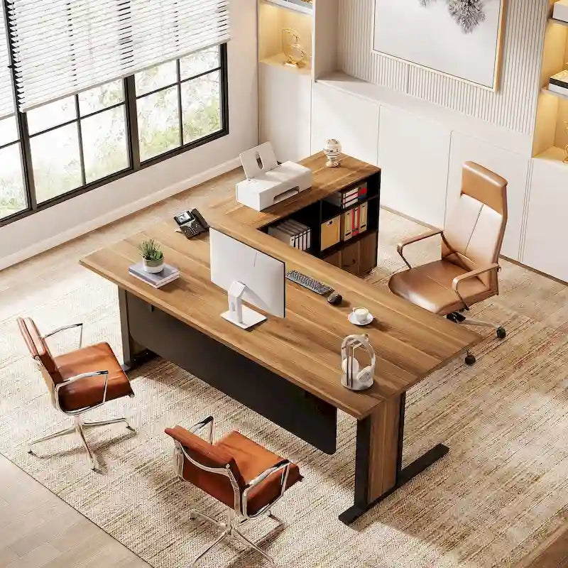 Set scrivania direzionale angolare per computer da 63 pollici e schedario mobile per ufficio domestico