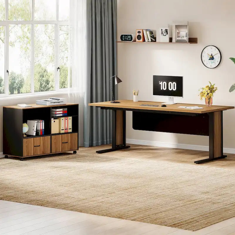 Set scrivania direzionale angolare per computer da 63 pollici e schedario mobile per ufficio domestico