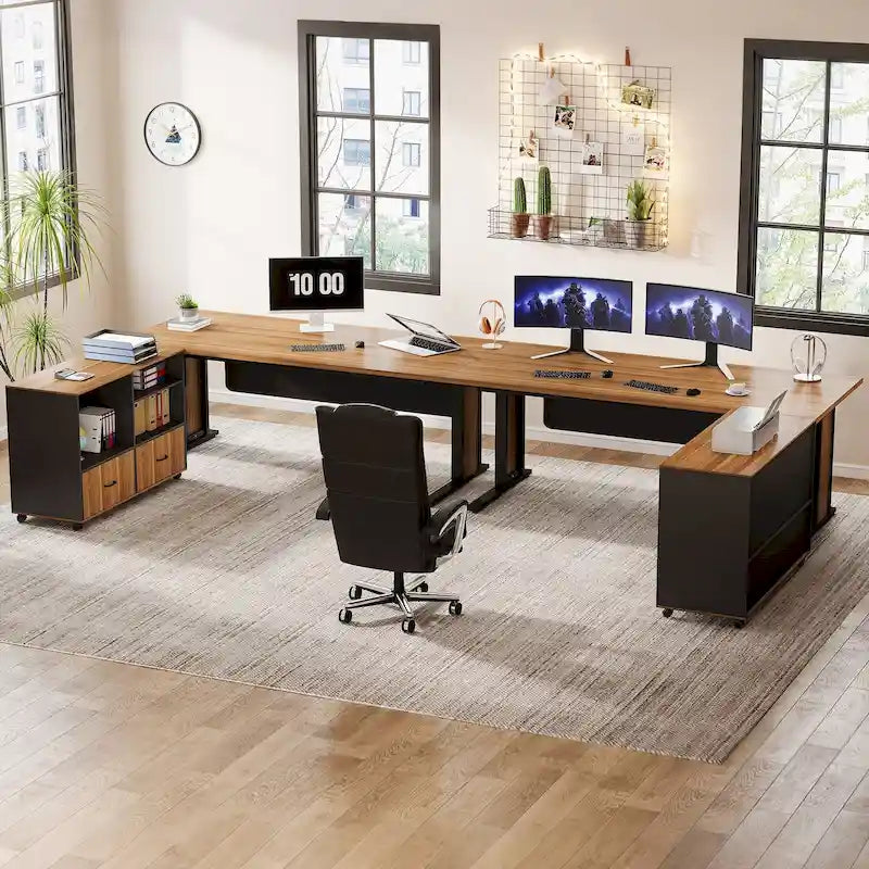 Set scrivania direzionale angolare per computer da 63 pollici e schedario mobile per ufficio domestico
