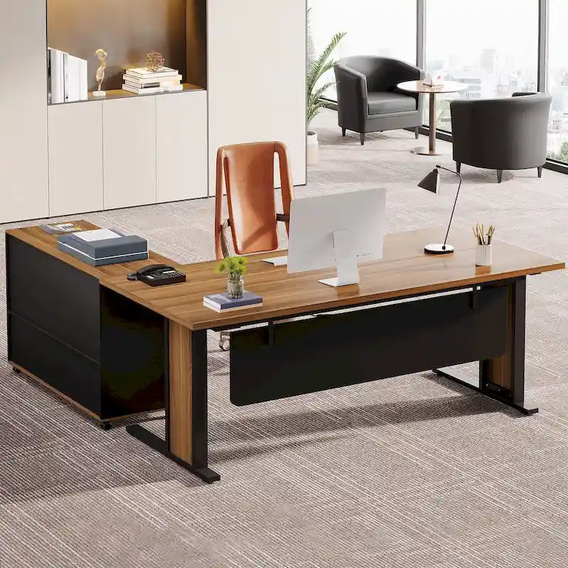 Set scrivania direzionale angolare per computer da 63 pollici e schedario mobile per ufficio domestico