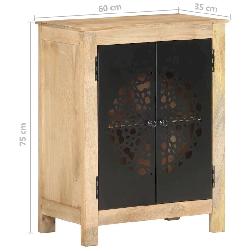 Credenza a 2 ante marrone, in legno massello di mango, 60x35x75 cm