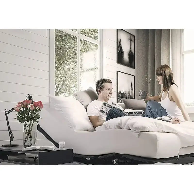 Base Letto Regolabile Nera, Inclinazione Testa e Piedi, Telecomando Wireless, Per 1–2 Persone