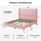 Letto Imbottito in Velluto Rosa / Grigio / Beige con Struttura a Piattaforma, Stile Wingback, Matrimoniale / Queen / King, 1–2 Persone