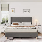 Letto Imbottito in Velluto Rosa / Grigio / Beige con Struttura a Piattaforma, Stile Wingback, Matrimoniale / Queen / King, 1–2 Persone